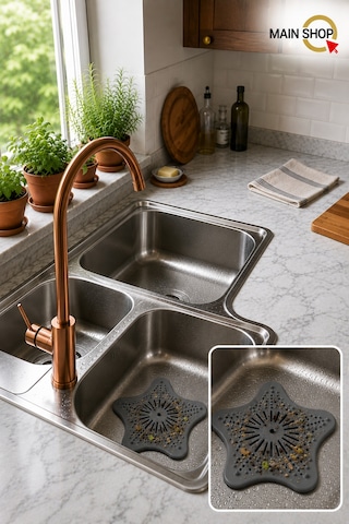 Mainshop 1 Adet Gri Vantuzlu Silikon Kaymaz Yıldız Lavabo Süzgeci M-114