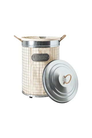 Rıver Kapaklı Metal Çamaşır Sepeti 37x57 Cm Sku: Smg8690010237606 Açık Ahşap