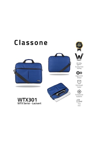 Classone Wtx301 Wtxpro Serisi 15.6 İnch Su Geçirmez Kumaş Apple Uyumlu MacBook , Laptop , Notebook El Çantası- Lacivert
