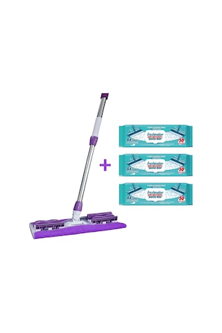 Dmr Mandallı Sihirli Mop Takımı + 3 Adet Freshmaker 50'li Mop Uyumlu Yer Temizlik Havlusu - Set