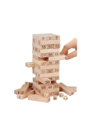 Denge Oyunu Jenga Büyük Boy 51parça Eğitici Zeka Oyunu Numaralı Jenga Oyunu Çocuklar Ahşap Oyuncak