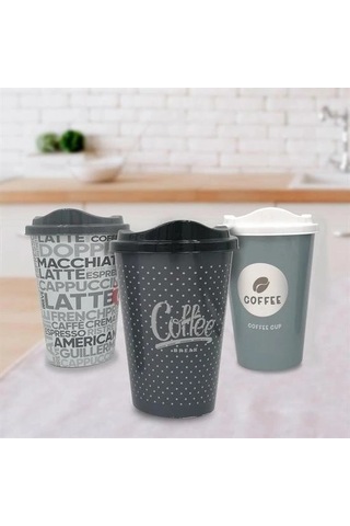 Buffer 3 Adet Kahve Bardağı Seti Dekoratif Plastik Kahve Muhafaza Bardağı Çok Renkli