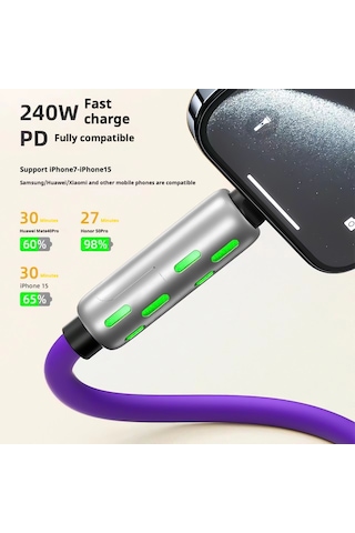 Auris Cb270 240w 4in1 Usb Type-c Lightning 1.2m Rgb Hızlı Şarj Kablosu - Siyah