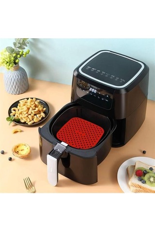 Renkli Isıya Dayanıklı Yıkanılabilir Silikon Fırın Ve Airfryer Kare Pişirme Matı, 21,5 Cm