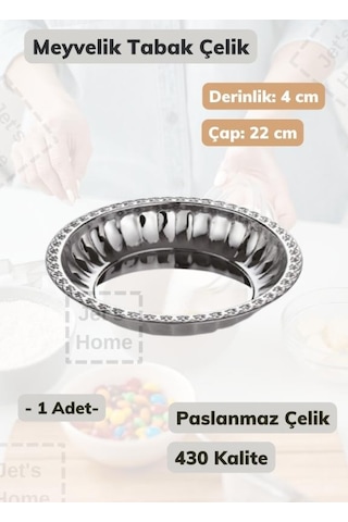 Çelik Meyvelik Tabak 22 Cm Paslanmaz Çelik Tabak Metalik Gri