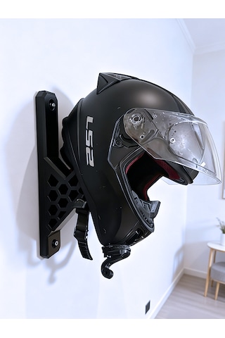 Premium Duvar Tipi Kask Tutucu 3d Baskı Güçlendirilmiş Motosiklet Askısı - Vida + Dübel Dahil Siyah