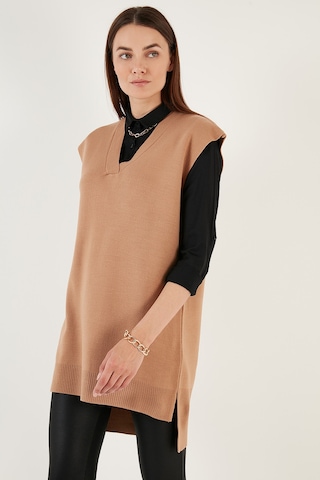 Lela V Yaka Arkası Uzun Triko Bayan Süveter 4616082Y Camel