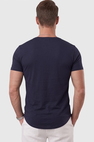 Rizzup Lacivert Erkek Slim Fit Derin V Yaka Basic Tişört %90 Pamuk Likralı Asimetrik Kesim 2602265