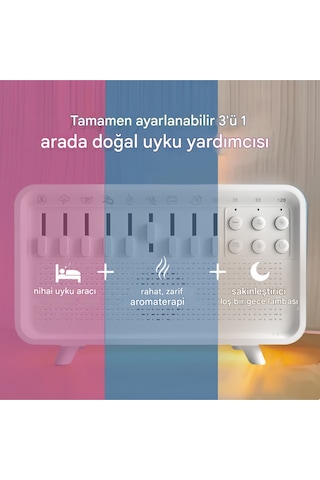 3in1 Işıklı Doğa Sesli Uyku Yardımcısı Buharlı Hava Nemlendirici Ve Bluetooth Hoparlör Cihazı