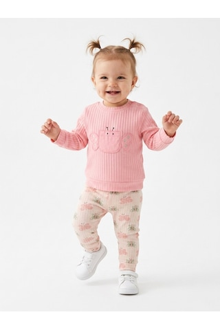 HelloBaby Pamuklu Kelebek Detaylı Taytlı 2li Kız Bebek Takım Pembe