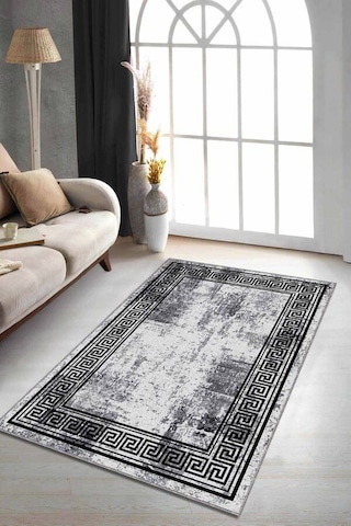 Gri Çerçeveli Kaymaz Tabanlı Makinede Yıkanabilir Halı Ar165n11