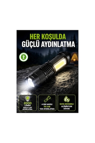 Astraltech 4 Modlu Usb Şarjlı Led El Feneri Kamp Ve Outdoor Çok Renkli