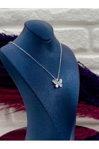 925 Ayar Gümüş Mineli Tasarım Kelebek Modeli Lüks Kadın Kolye Gümüş