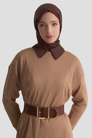 Armine Trend Baklava Desenli Triko Elbise Latte 25ytd957 Açık Kahverengi