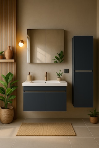 Arista 80 Cm Antrasit Mdf, Seramik Lavabo,alt, Üst Ve Boy Dolaplı Antrasit