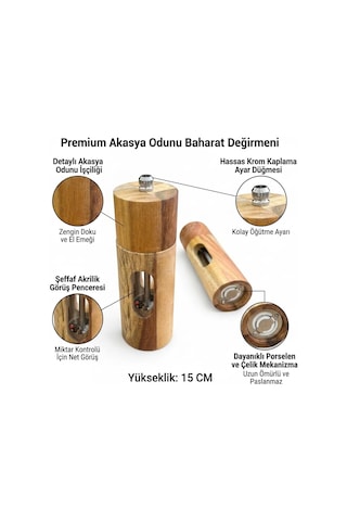 Deconox Akasya Ahşap Detaylı Akrilik Tuz Ve Karabiber Öğütücü - Paslanmaz Metal Ve Porselen Mekanizmalı Şeffaf Diğer