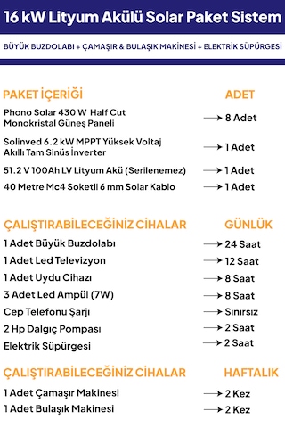 16 Kw Lityum Akülü Solar Güneş Enerjisi Sistemi