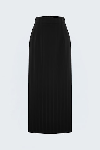 Sateen Çizgili Maxi Boy Etek - Siyah-138052