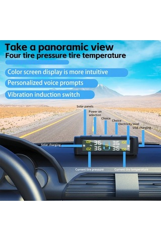 Xuweiwei Ynf Güneş Lastik Basınç İzleme Sistemi Siyah 4 Sensörlü Basınç Ve Sıcaklık Ölçer Titreşim Algılama
