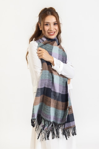 Ladycolor Ekoseli Yünlü Omuz Şalı - 70x200 Cm - Dayanıklı Akrilik Kahve
