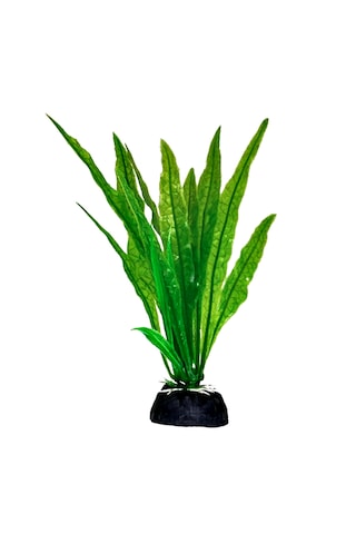 Plastik Yapay Akvaryum Bitkisi Dekoru 18 Cm - Geniş Yaprak Yeşil