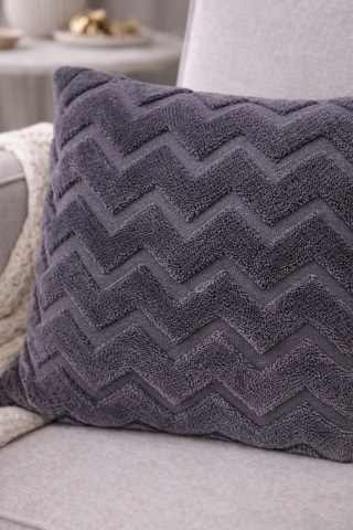 Peluş Dekoratif Kırlent Kılıfı İskandinav Zigzag-balıksırtı 4 Lü Set 42x42 Cm Antrasit Füme