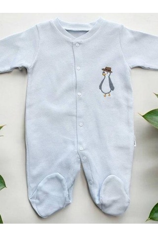 Bebidof Erkek Bebek Penguen Desenli Çıtçıtlıı Tulum-15129 Mavi
