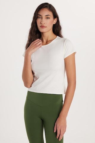Tudors Kadın Slim Fit Dar Kesim Düz Basic Bisiklet Yaka Ekru Tişört-33681