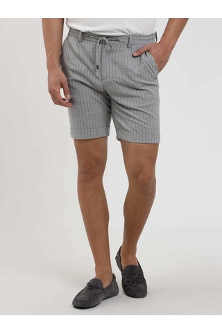 Dufy Gri Erkek Slim Fit Çizgili Casual Short - 104668-Gri