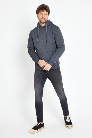 Erkek Kapüşonlu Kanguru Cep 3 İplik Sweatshirt Antrasit