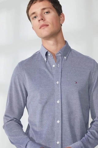 Tommy Hilfiger Regular Fit Düğmeli Yaka Mavi Erkek Gömlek Mavi