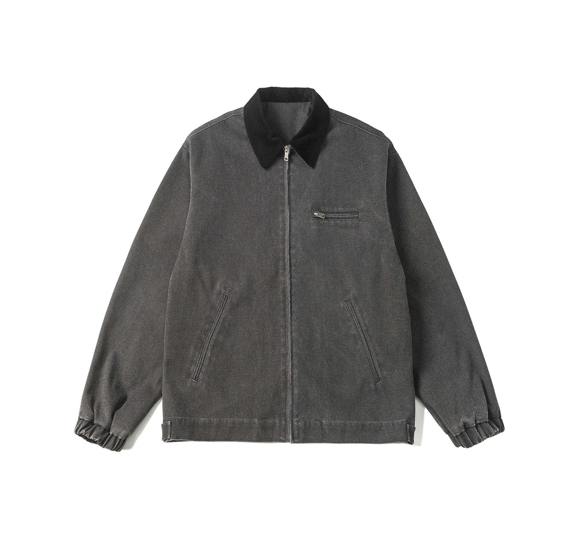 Snapbuy Yıkanmış Denim Ceket, Amerikan Retro Stili, Kontrast Yakalı, Bol Kesim Siyah