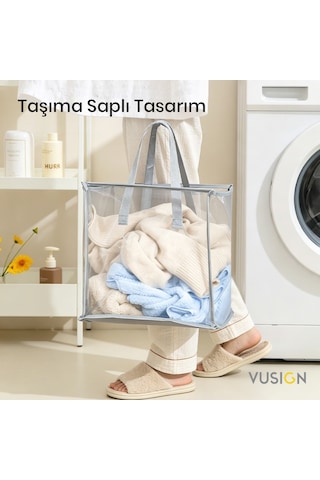 Vusign Katlanabilir Fileli Kirli Çamaşır Sepeti, Beyaz