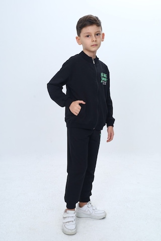 Toontoy Kids Toontoy Erkek Çocuk Göğüsü Kabartma Baskılı Fermuarlı Eşofman Takım Siyah