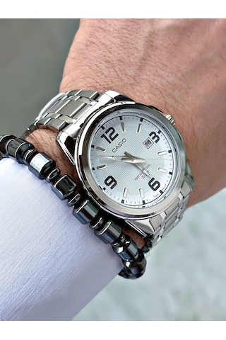 Casio Gümüş Silver Renk Çelik Kordon   Spor Metal Erkek Kol Saati + Bileklik Hediyeli Nda97