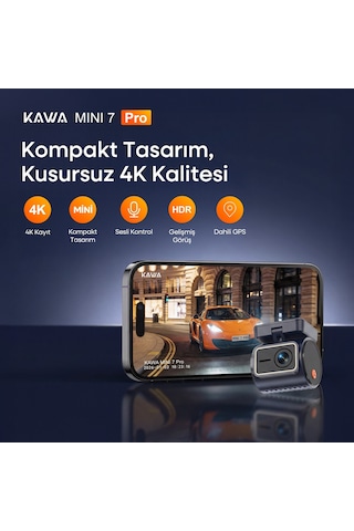 Kawa Mini 7 Pro 4k Ultra Hd Hdr Wi-fi 6 Gps'li Mini Araç Kamerası