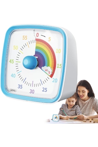 Yunbaoit Gece Işıklı Beyaz, Renkli Gökkuşağı Tasarımlı 60 Dakikalık Mekanik Mutfak Ve Çocuk Zamanlayıcı Sevimli Ve Kullanışlı Timer Mavi