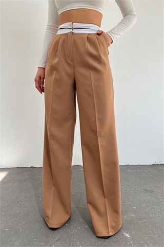 Neşeli Butik Kadın Camel Palazzo Cepli Pantolon Qns037 Camel