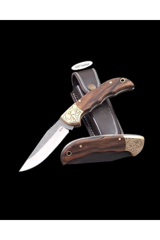 N690 Böhler Çelik Gravürlü Balçıklı Yaylı Çakı Bir Dokunuşla Hazır,her Durumda Güvenilir. Açık Kahverengi