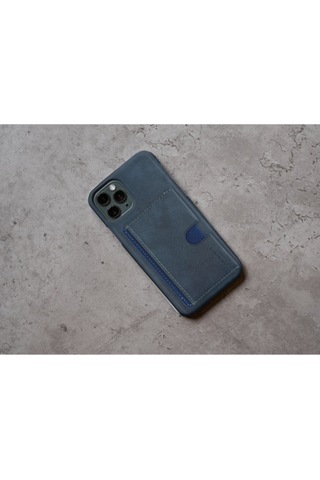 Kartlıklı Tutacaklı Apple Uyumlu iPhone Hakiki Deri Koruyucu Kılıf 12 Pro Lacivert
