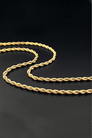 Gümüş Kaplama 316 L Paslanmaz Çelik Kz-106 Singapur Örme Halat Zincir Kolye 3 Mm. Gold Altın