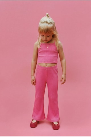 Magu Kız Çocuk Pembe Fitilli Crop Tayt Takım