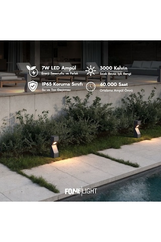 FoneLight Dualluz 35 cm LED Bahçe Set Üstü Aydınlatma Antrasit Alüminyum IP65 Peyzaj Yürüyüş Yolu Bahçe Lambası 3000K