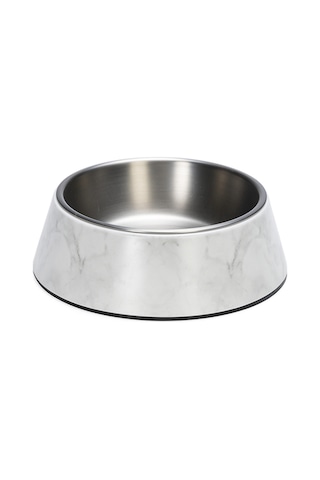 Beeztees Dbl Köpek Mama Su Kabı, Mat Paslanmaz Çelik, Beyaz Mermer Görünümlü, 17,5cm, 350ml