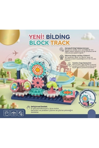 Lunapark Temalı Dönme Dolap Ve Tren Raylı Penguen Figürlü Dıy Çarklı Eğitici Yapı Oyuncak Seti