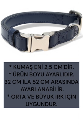 Hakiki Deri Köpek Boyun Tasması, Kişiye Özel Künyeli Lux Seri Lc Lacivert