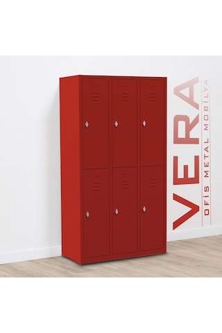Metal Soyunma Dolabı 6 Kişilik İşçi Soyunma Dolabı 99x32x185 Kırmızı / Kırmızı