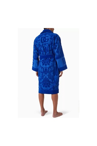 Dolce & Gabbana Casa Unisex Logo Jakarlı Bornoz, Pamuklu, Yumuşak Doku, Şık Görünüm Lacivert