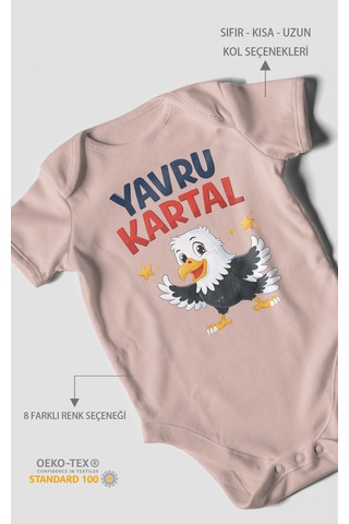 Morivokids Yavru Kartal Kısa Kollu Bebek Body %100 Pamuk Pastel Pembe