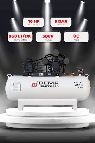 Demr Kompresör Pistonlu 500 LT 3 Kafa 8 Bar 10 HP IDM390 Hava Kompresörü